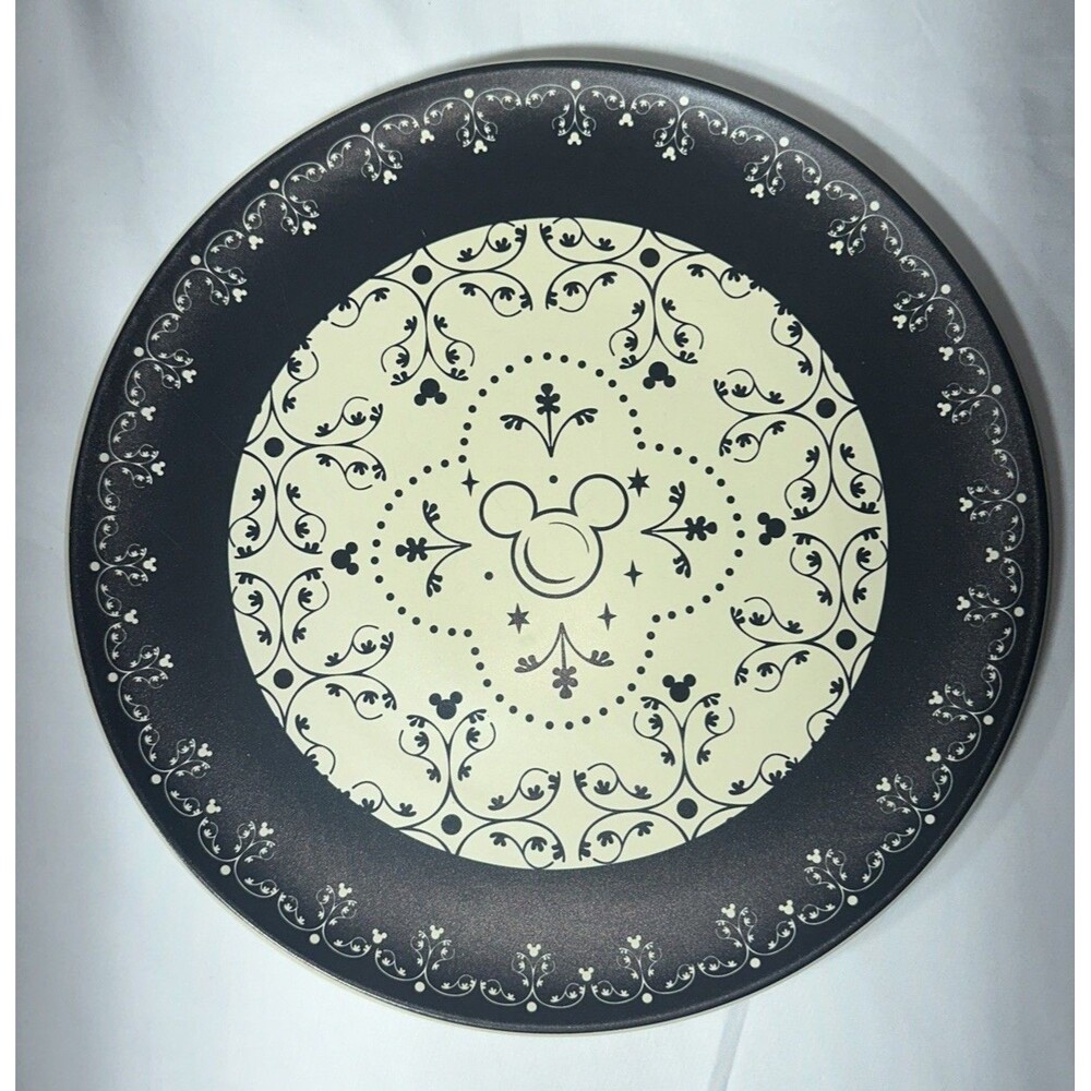 Disney Kitchen Mickey Dinner Plate Black Scroll Hidden Mickey 11” HTF *READ*